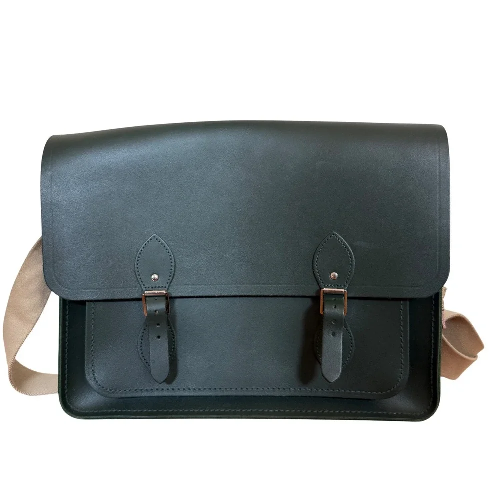 The Cambridge Satchel Company Green Leather Messenger Bag Handmade Great Britain
